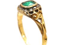 Victorian 18ct Gold, Emerald & Diamond Cluster Ring