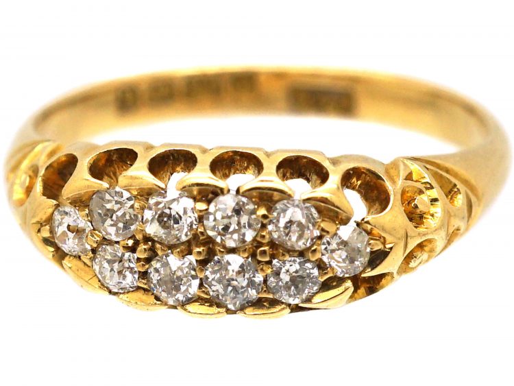 Edwardian 18ct Gold Boat Shaped Ring set with Diamonds