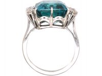 Art Deco 18ct White Gold Ring set with a Large Zircon with Diamond set Shoulders