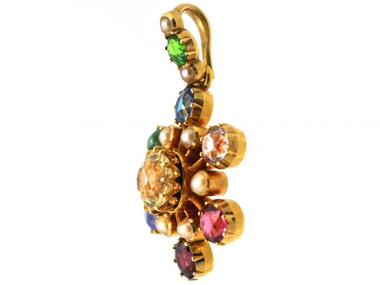 Victorian 18ct Gold Harlequin Pendant set with Sapphires, Emerald, Pearls, Green Garnet & Garnet