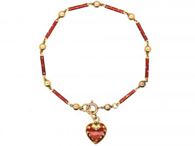 Edwardian 9ct Gold, Red & White Enamel Bracelet with 15ct Gold Red Enamel Heart