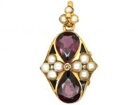 Victorian 18ct Gold Locket set with Garnets, Natural Split Pearls & Diamonds