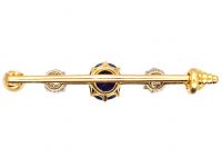 Edwardian 18ct Gold Bar Brooch set with a Sapphire, Diamonds & Natural Pearls