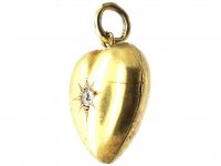 Victorian 15ct Gold Heart Shaped Locket set with a Diamond