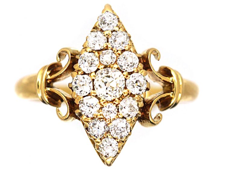 Edwardian 18ct Gold & Diamond Marquise Ring by Mrs Newman