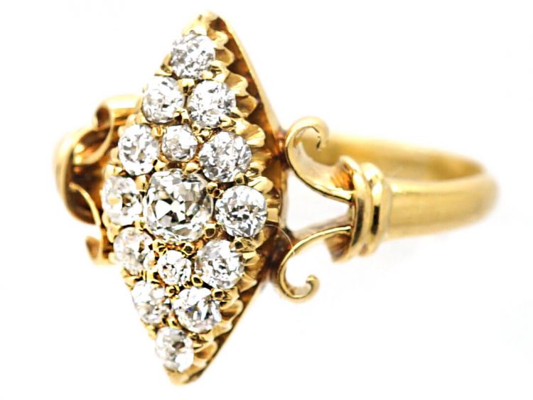 Edwardian 18ct Gold & Diamond Marquise Ring by Mrs Newman