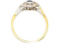 Edwardian 18ct Gold & Platinum, Square Cut Sapphire & Diamond Cluster Ring