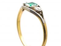 Edwardian 18ct Gold & Platinum, Three Stone Emerald & Diamond Ring