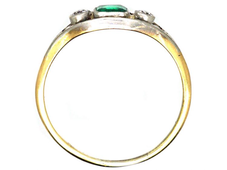 Edwardian 18ct Gold & Platinum, Three Stone Emerald & Diamond Ring