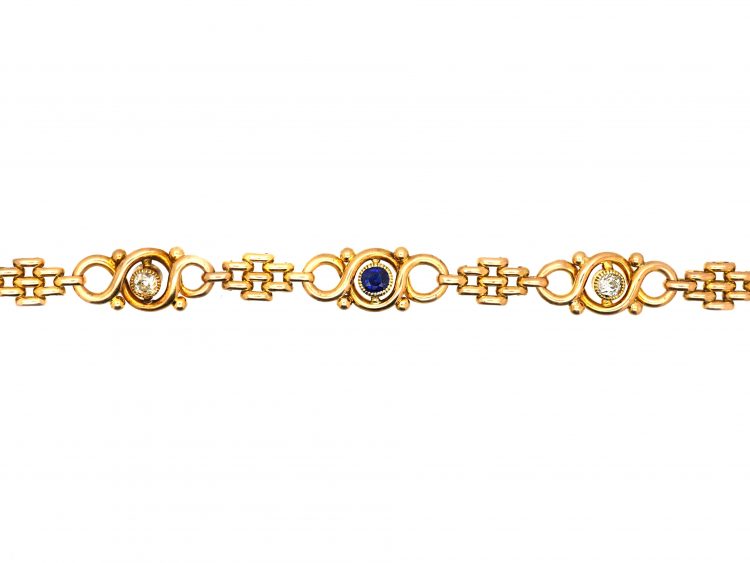 Edwardian 15ct Gold Bracelet set with Sapphires & Diamonds