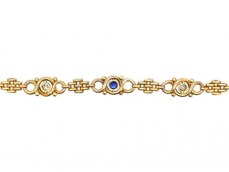 Edwardian 15ct Gold Bracelet set with Sapphires & Diamonds