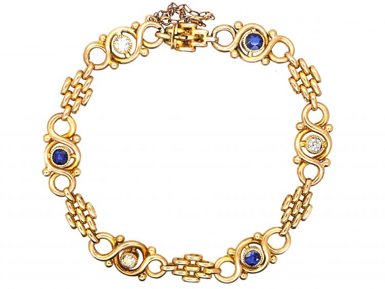 Edwardian 15ct Gold Bracelet set with Sapphires & Diamonds