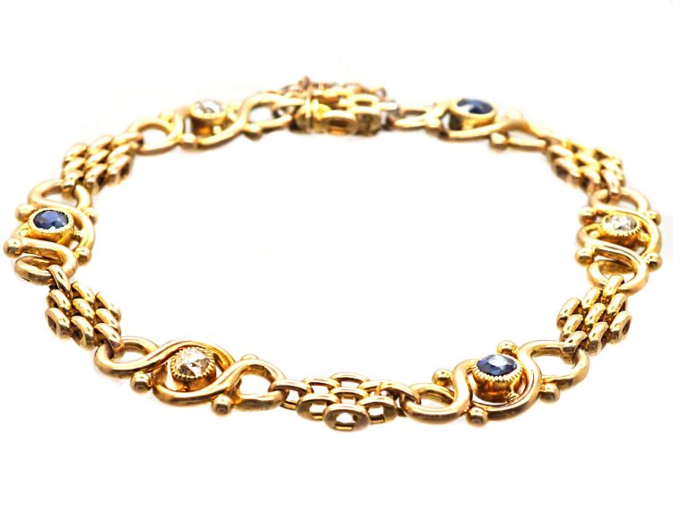 Edwardian 15ct Gold Bracelet set with Sapphires & Diamonds