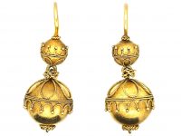 Victorian 15ct Gold Etruscan Revival Drop Ball Earrings