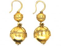 Victorian 15ct Gold Etruscan Revival Drop Ball Earrings