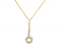 14ct Gold Necklace with Diamond & Natural Pearl Cluster Drop