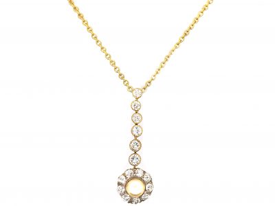 14ct Gold Necklace with Diamond & Natural Pearl Cluster Drop