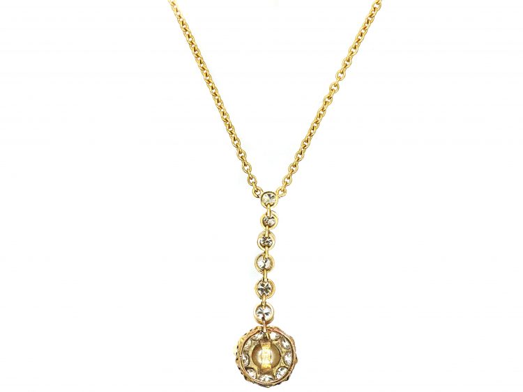 14ct Gold Necklace with Diamond & Natural Pearl Cluster Drop