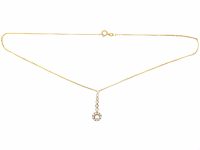 14ct Gold Necklace with Diamond & Natural Pearl Cluster Drop