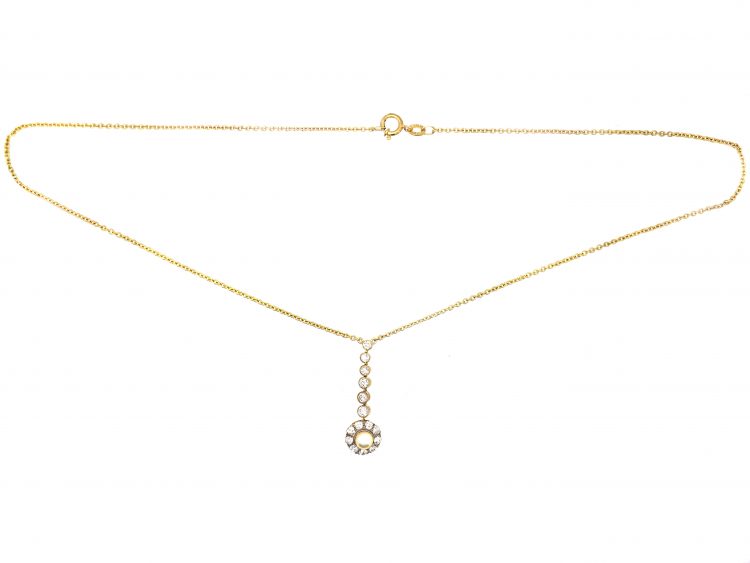 14ct Gold Necklace with Diamond & Natural Pearl Cluster Drop