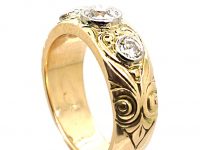 Early 20th Century 18ct Gold & Platinum Three Stone Diamond Ring with Scroll Motifs