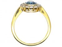 Edwardian 18ct Gold, Aquamarine & Diamond Oval Cluster Ring