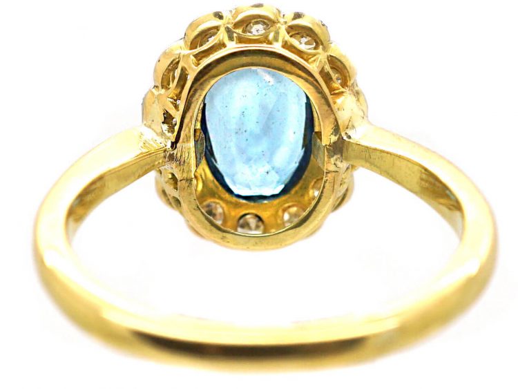 Edwardian 18ct Gold, Aquamarine & Diamond Oval Cluster Ring