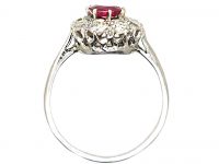 Mid Century 18ct White Gold & Platinum, Ruby & Diamond Cluster Ring