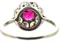 Mid Century 18ct White Gold & Platinum, Ruby & Diamond Cluster Ring