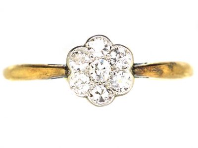 Edwardian 18ct Gold & Platinum, Diamond Daisy Cluster Ring