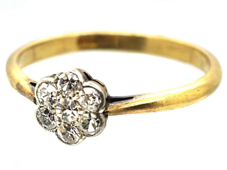 Edwardian 18ct Gold & Platinum, Diamond Daisy Cluster Ring