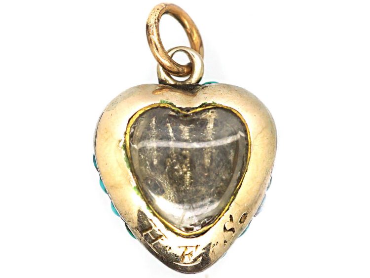 Victorian 9ct Gold Heart Pendant Pave set with Turquoise