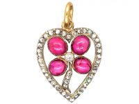 Early 20th Century Heart Shaped Pendant set with Cabochon Rubies & Rose Diamonds