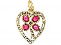 Early 20th Century Heart Shaped Pendant set with Cabochon Rubies & Rose Diamonds