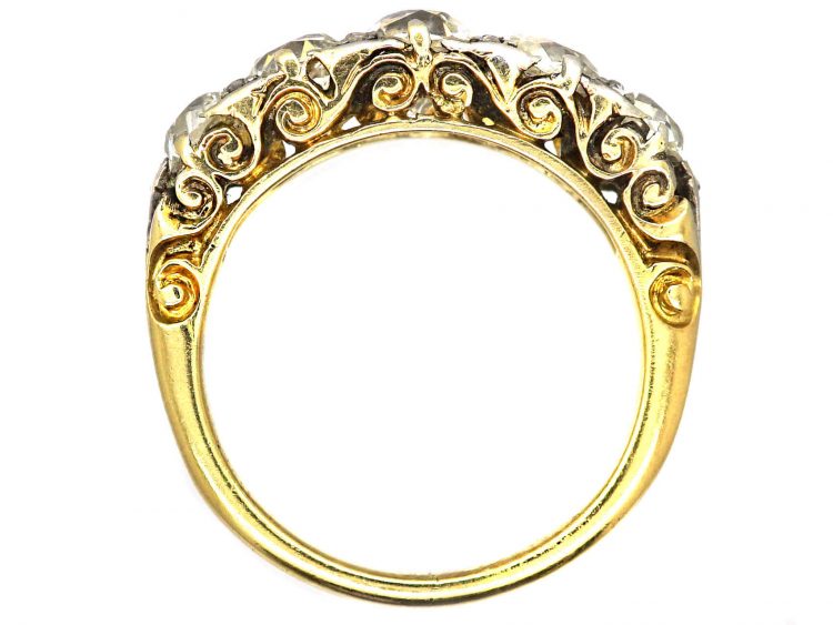 Victorian 18ct Gold, Carved Half Hoop Diamond Ring