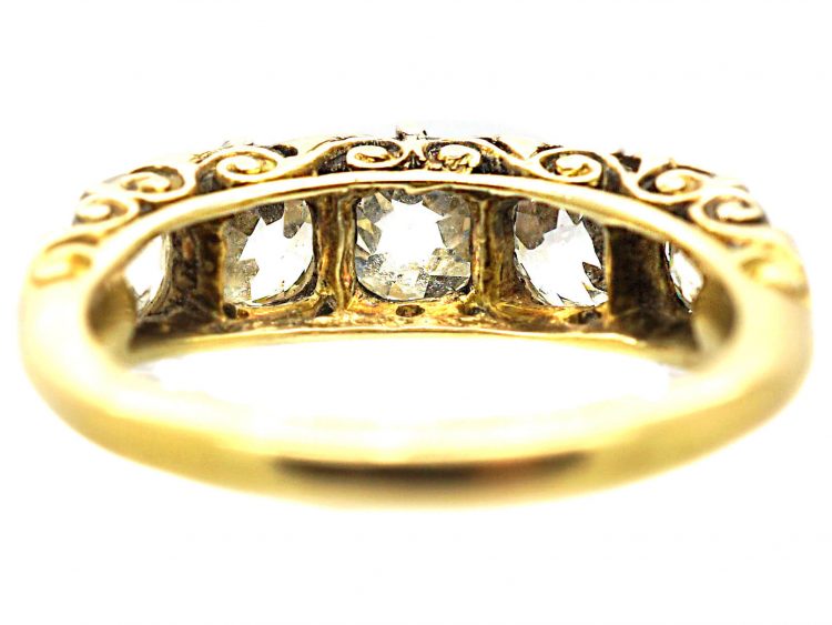 Victorian 18ct Gold, Carved Half Hoop Diamond Ring