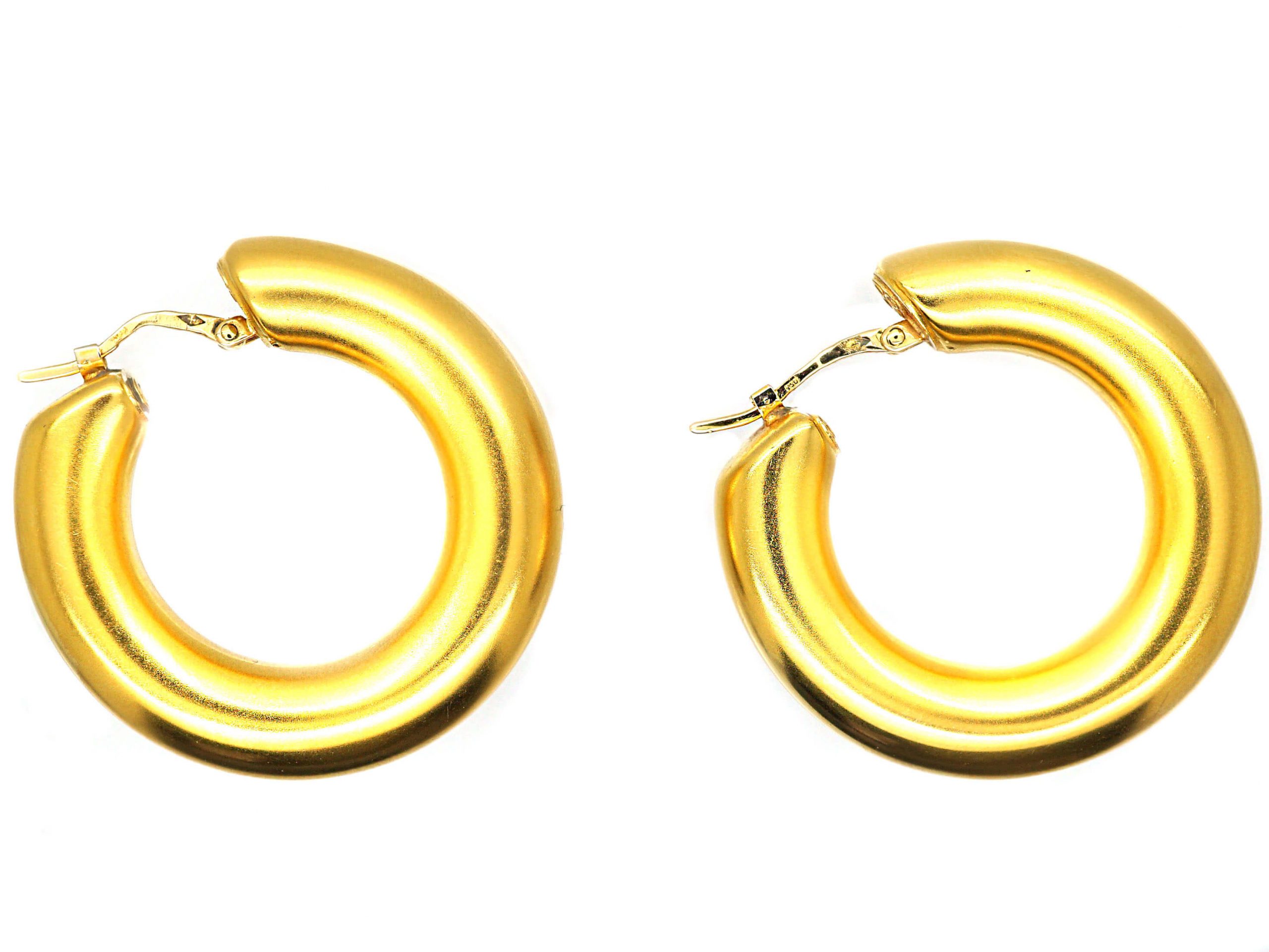 18ct yellow gold 'sleeper' hinge hoop earrings 12mm – House of