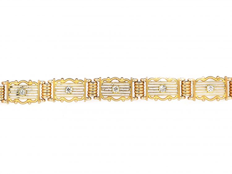 Edwardian 15ct Gold Gate Bracelet set with Diamonds