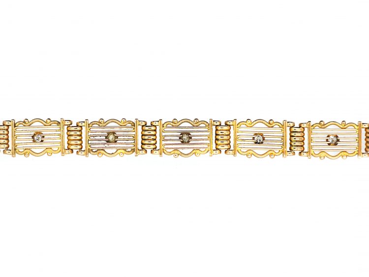 Edwardian 15ct Gold Gate Bracelet set with Diamonds