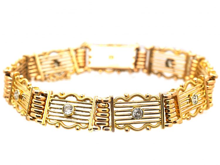 Edwardian 15ct Gold Gate Bracelet set with Diamonds