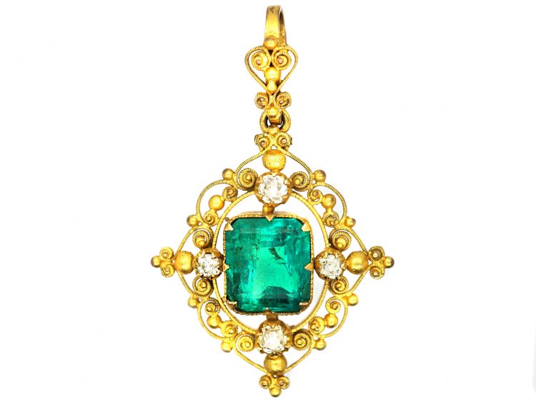 Victorian 18ct Gold, Emerald & Diamond Pendant