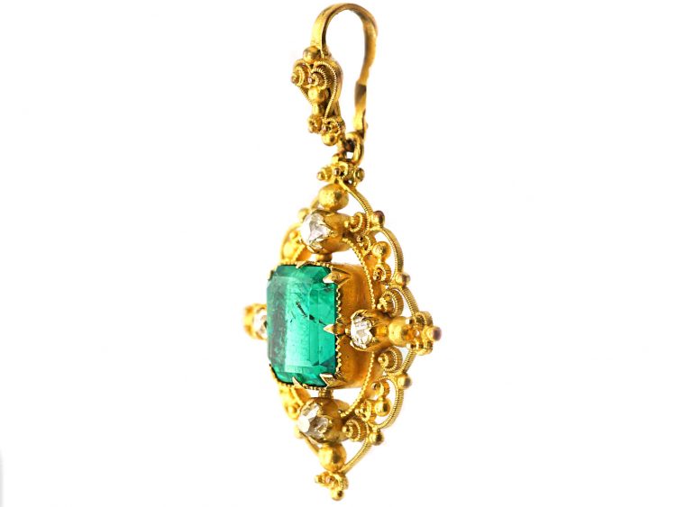 Victorian 18ct Gold, Emerald & Diamond Pendant