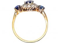 Edwardian 18ct Gold, Three Stone Sapphire & Diamond Cluster Ring