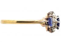 Edwardian 18ct Gold, Three Stone Sapphire & Diamond Cluster Ring