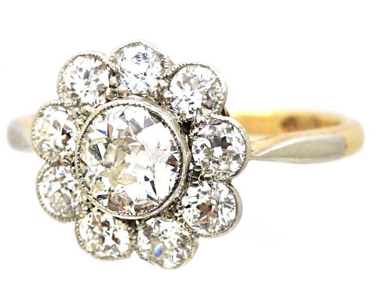 Edwardian 18ct Gold & Platinum, Daisy Diamond Cluster Ring