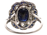 Early 20th Century French Large Platinum Sapphire & Diamond Flower Cluster Ring