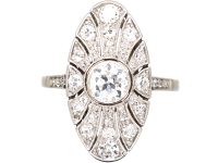 Early 20th Century Platinum & Diamond Navette Cluster Ring