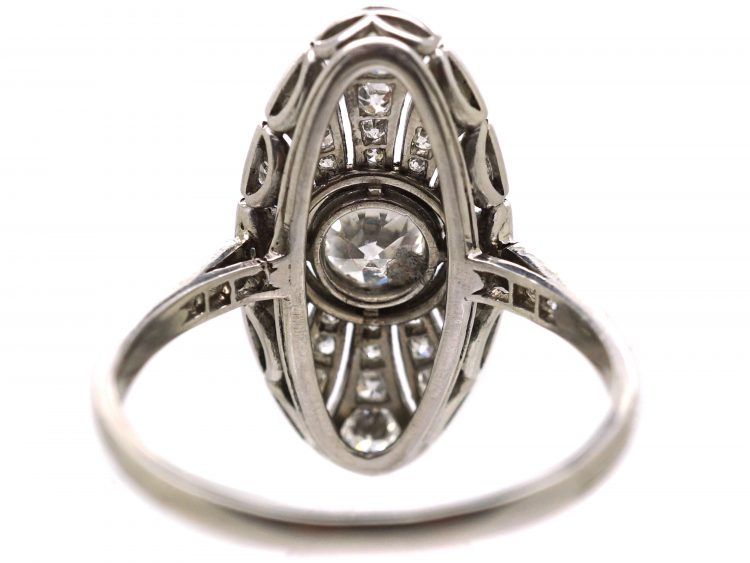 Early 20th Century Platinum & Diamond Navette Cluster Ring