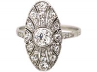 Early 20th Century Platinum & Diamond Navette Cluster Ring