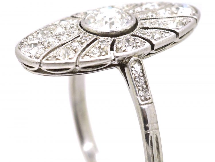 Early 20th Century Platinum & Diamond Navette Cluster Ring